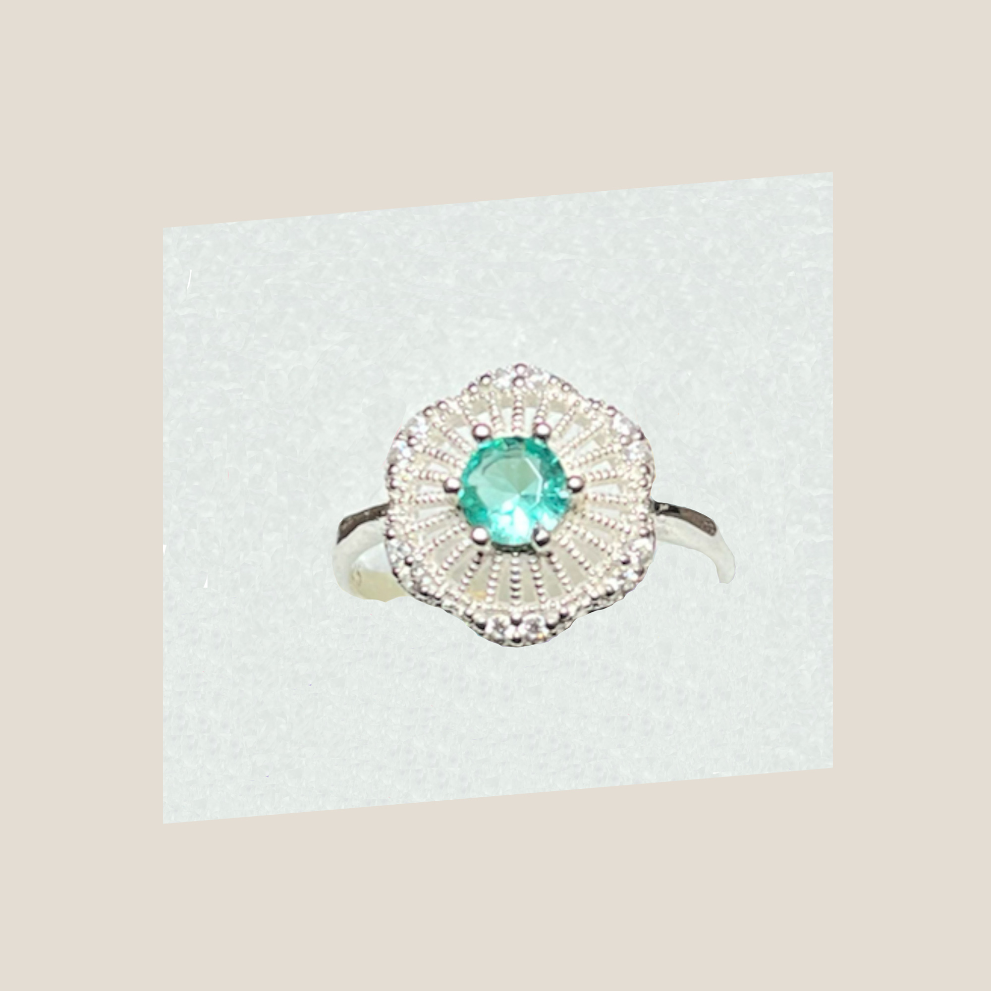 Anillo Flor aguamarina