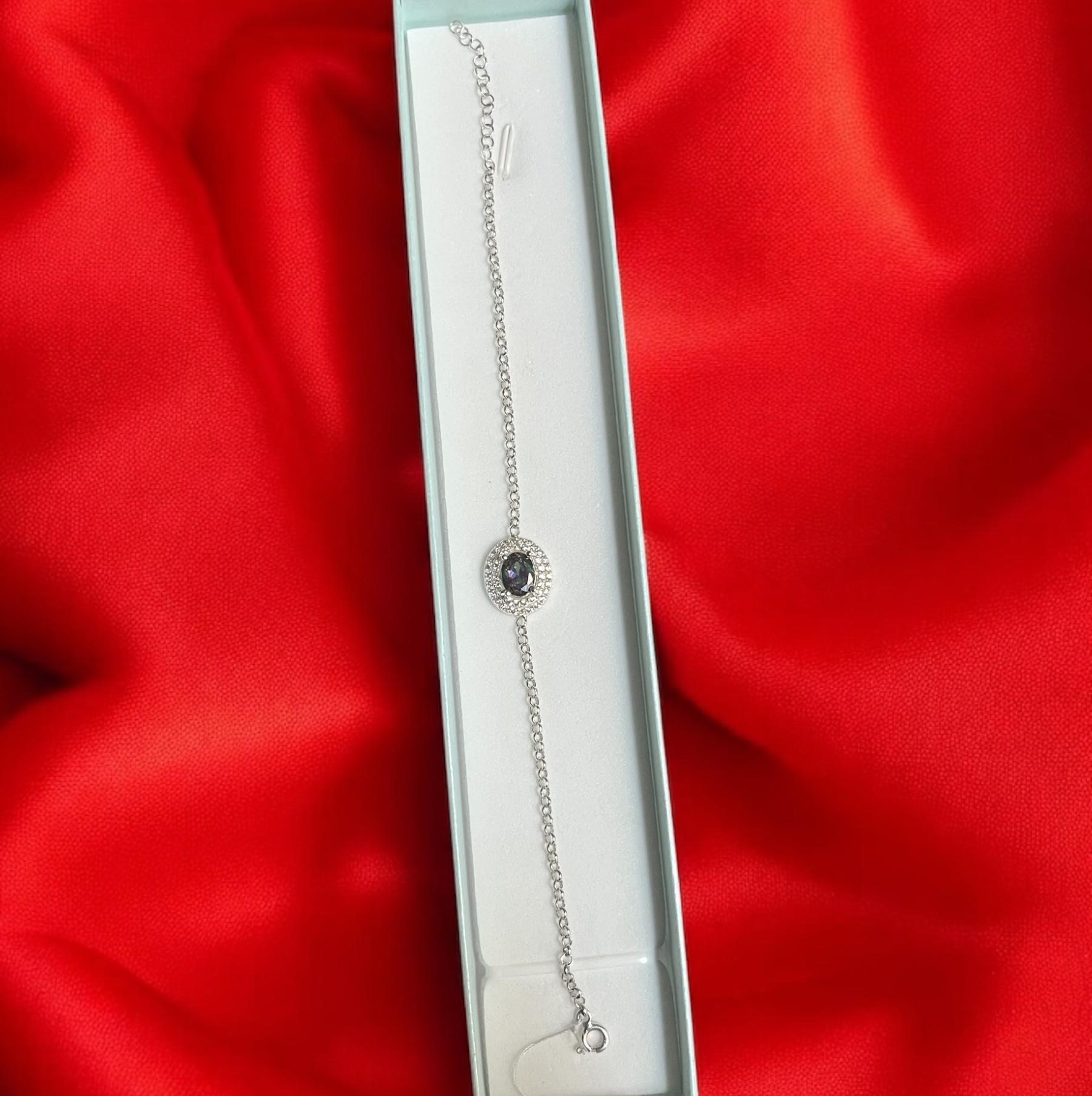 Pulsera de pura plata iris con piedra amatista