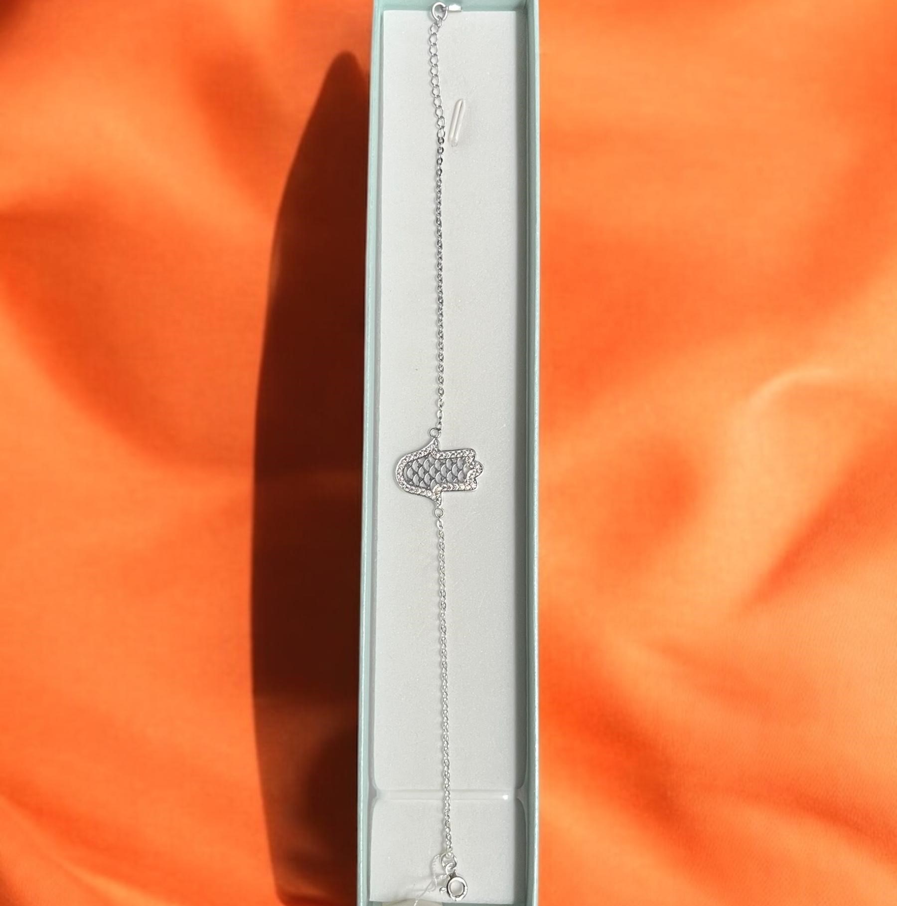 Pulsera de mano de fatima de pura plata