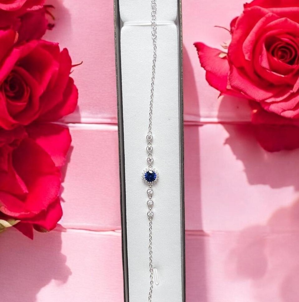 Pulsera de piedra azul pura plata